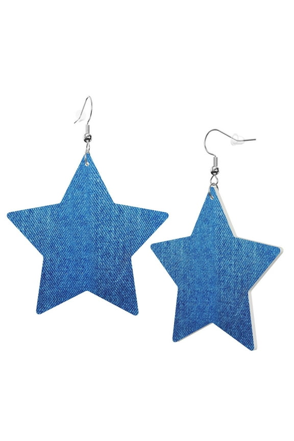 Leather Earrings Denim Blue Decorative Star Faux Leather Earring Lightweight Dangle Drop Earrings For Women