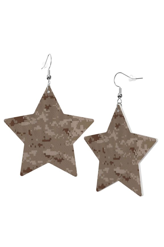 Leather Earrings Desert Digital Camouflage Decorative Star Faux Leather Earring Lightweight Dangle Drop Earrings For Women