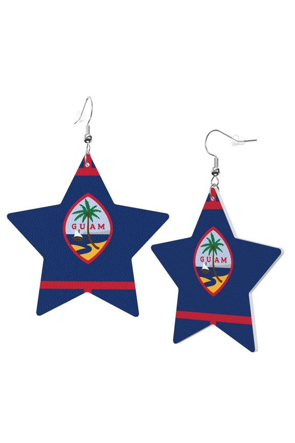 Leather Earrings Flag Of Guam Decorative Star Faux Leather Earring Lightweight Dangle Drop Earrings For Women