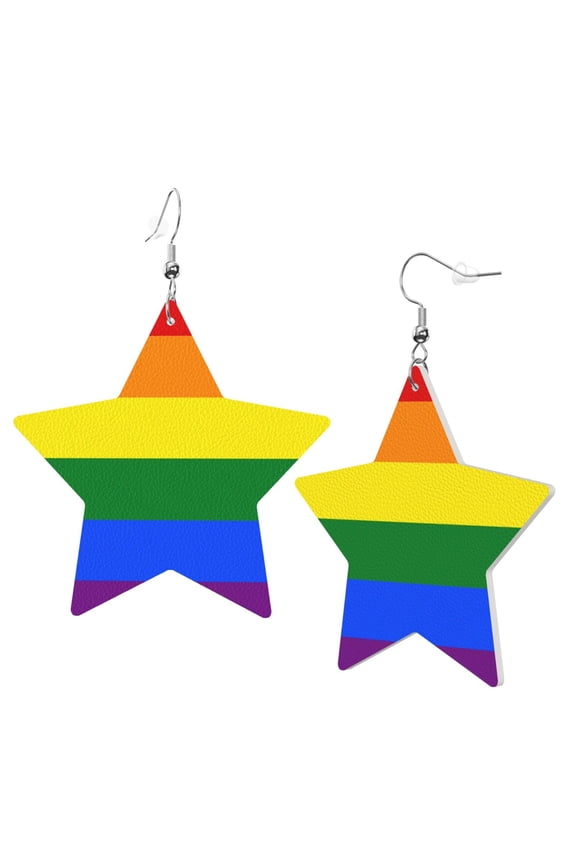 Leather Earrings Gay Pride Flag Rainbow Decorative Star Faux Leather Earring Lightweight Dangle Drop Earrings For Women
