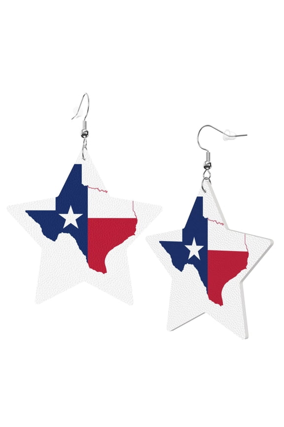 Leather Earrings Texas Flag Map Decorative Star Faux Leather Earring Lightweight Dangle Drop Earrings For Women