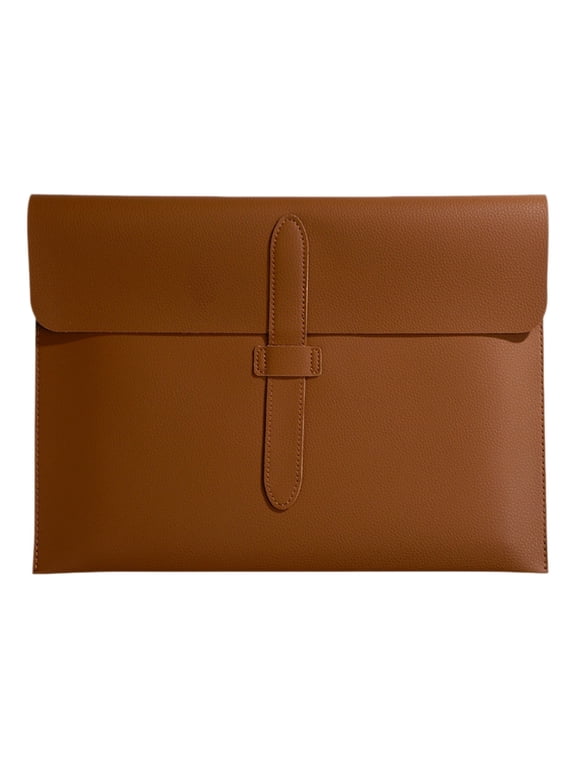 Leather Envelope-style Portfolio File Document Bag Briefcase with hand-stitched Leather Strap Closure, Waterproof Thickened Faux Leather Document Bag with Sliding Tab Closure, 1Pc(Brown1,13.7x10.4")
