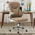 thumbnail image 1 of Leather Executive Office Chair, High Back Ergonomic Office Desk Chairs with Wheels, 90-120° Rocking Managerial Home Computer Chairs with Flip up Arms and Lumbar Support(Light Brown), 1 of 9
