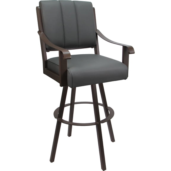 Leather Extra Tall Swivel Metal Bar Stool 34" Seat - Memphis - Gray on Brown
