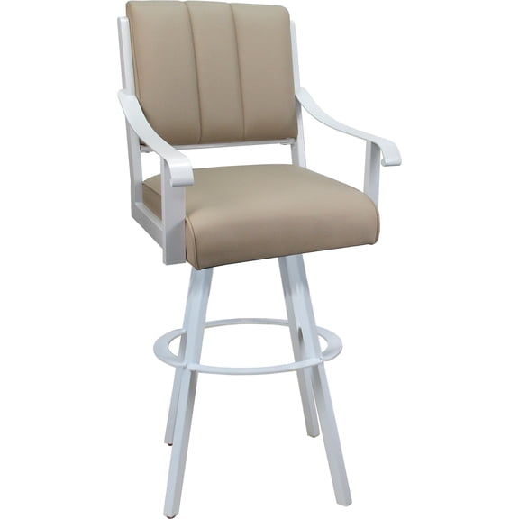 Leather Extra Tall Swivel Metal Bar Stool 34" Seat - Memphis - Tan on White
