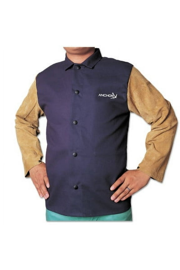 Leather/FR Sateen Combo Jacket, Large, Blue/Tan