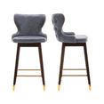 thumbnail image 1 of Leather Fabric 29.9" Bar Stools, Modern Kitchen Stools with Wingback and Footrest, Upholstered Bar Chairs Solid Wood Leg for Kitchen , Tufted Gold Nailhead Trim Gold Decoration (Set of 2), 1 of 8