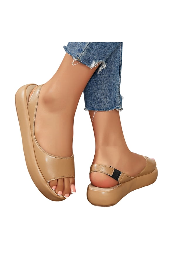 Leather Falt Sandals for Women Slip on Platform Shoes Ladies Casual Walking Dressy Sandal Summer Outdoor Work Travel Slides Khaki 10.5