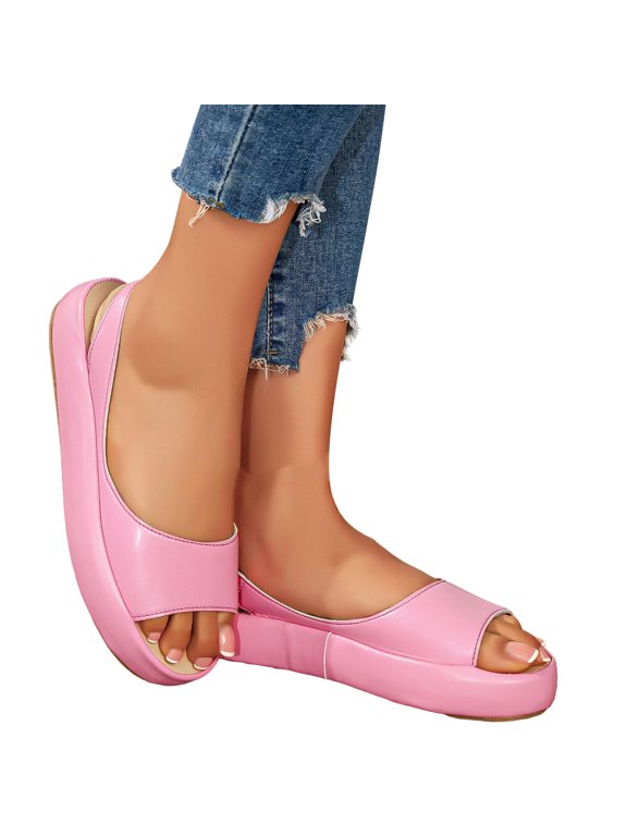 Leather Falt Sandals for Women Slip on Platform Shoes Ladies Casual Walking Dressy Sandal Summer Outdoor Work Travel Slides Pink 10.5