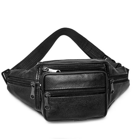 Leather Fanny Pack, EEEkit Multi-Pockets Waist Bag with Adjustable Belt for Men Women, Hip Bum Bag, Black