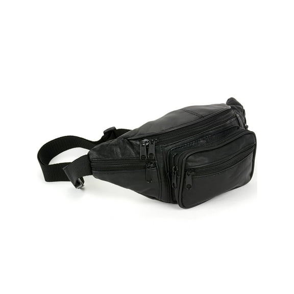 Leather Fanny Pack Waist Bag 6 Pockets Adjustable Belt Strap Travel Bum Bag