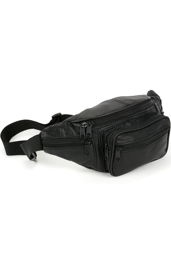Leather Fanny Pack Waist Bag 6 Pockets Adjustable Belt Strap Travel Bum Bag