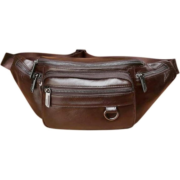 Leather Fanny Pack for Men, Large Waist Bag for Travel, Hiking Biking Motercycling Fishing Running Black Brown Coffee (Brown)
