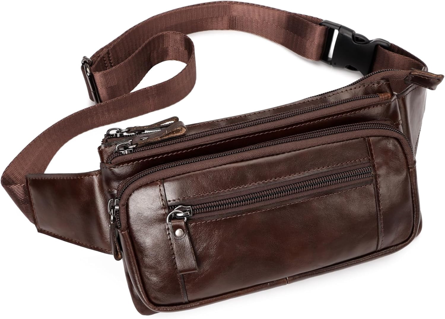 Leather Fanny Pack for Men Women, Belt Bag Fashion Waist Packs Small Crossbody Bag with Adjustable Strap for Travel Sport Walk (Black)