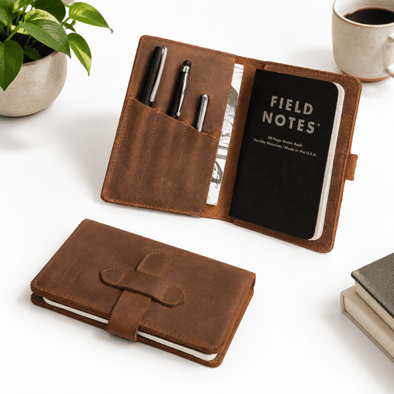 Leather Field Notes Cover For 3.5 X 5.5 In. Notebooks Case Moleskine Cahier Pocket Size Notebook Edc Journal Covers With Pen Hold