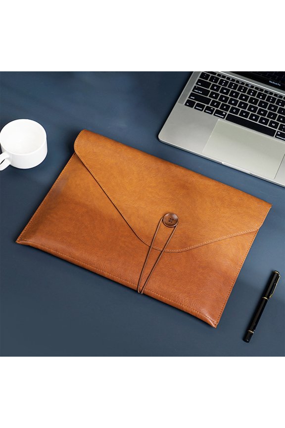 Leather File Bag A4 Document Organizer | Large Capacity Briefcase with Button Closure | Portable Office Storage Folder | Multi-Compartment | 13.89x9.72 in | Leather Case | 1 Pc