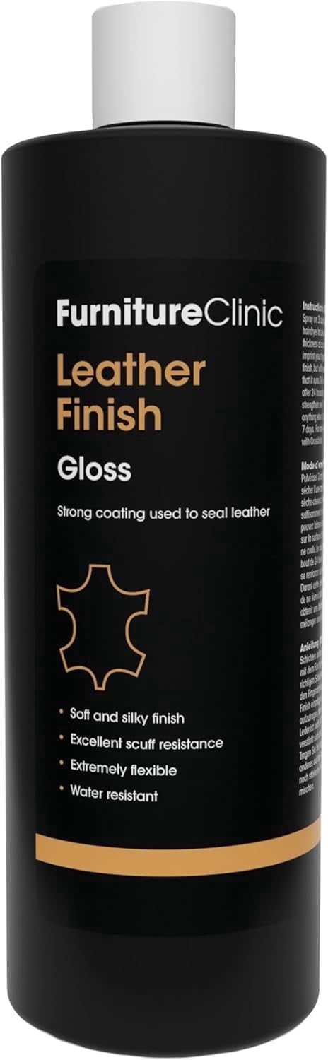Furniture Clinic Leather Finisher Gloss | Seal & Protect | Suitable for Leather Sofas, Car Interiors, Handbags, and More | Flexible | Prevents Scratches and Scuffs | Gloss Finish (500 ml / 17 oz)