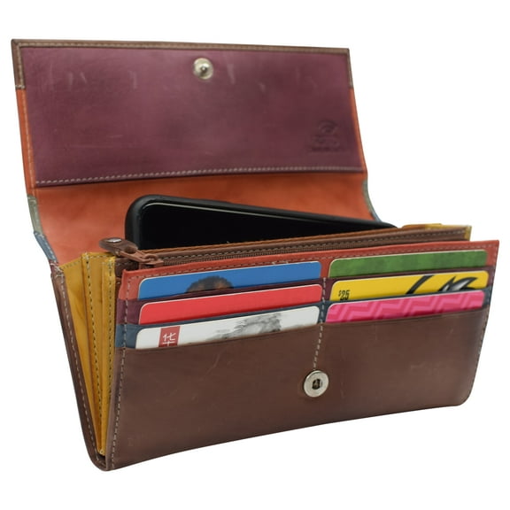 Leather Flap Clutch RFID Wallets For Women - Big Womens Wallet Accordion Purse Organizer Zip Coin Pouch For Women Gift