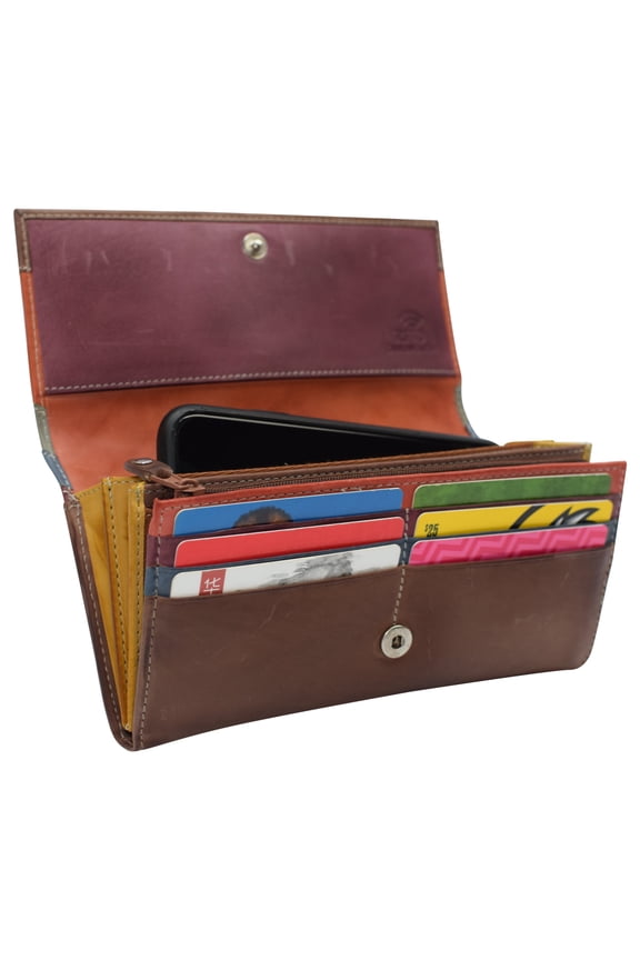 Leather Flap Clutch RFID Wallets For Women - Big Womens Wallet Accordion Purse Organizer Zip Coin Pouch For Women Gift