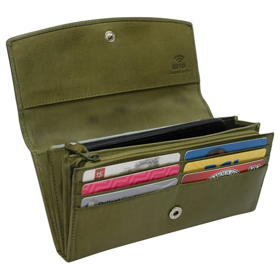 Leather Flap Clutch RFID Wallets For Women - Big Womens Wallet Accordion Purse Organizer Zip Coin Pouch For Women Gift