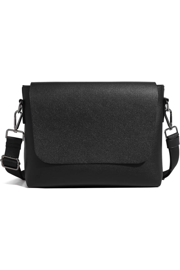 Leather Flap Messenger Bag for Men Black Small Crossbody Bag Classic Shoulder Bag