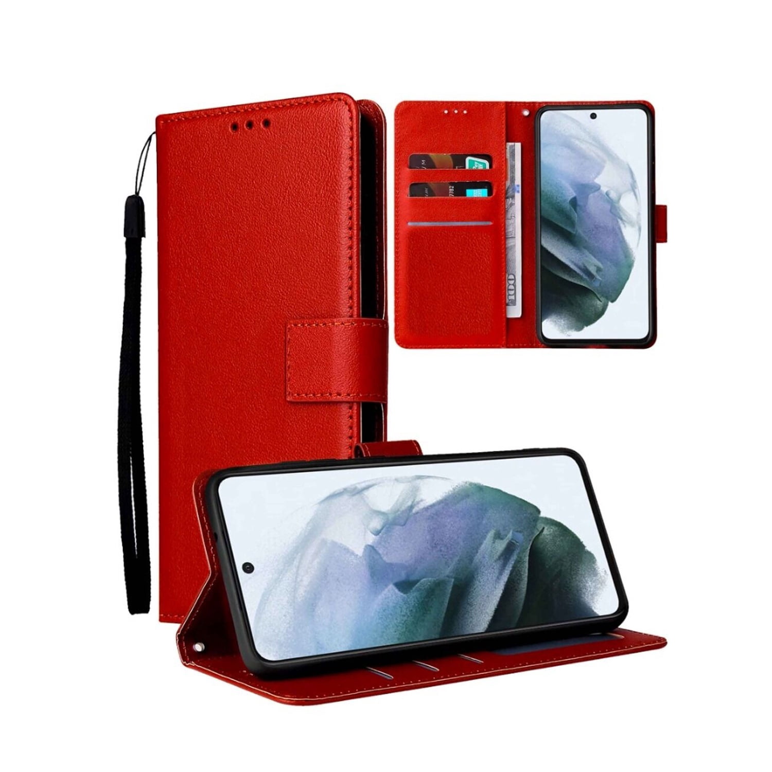 Leather Flip Case with Credit Card Holder for iPhone 17 Pro Max - Red