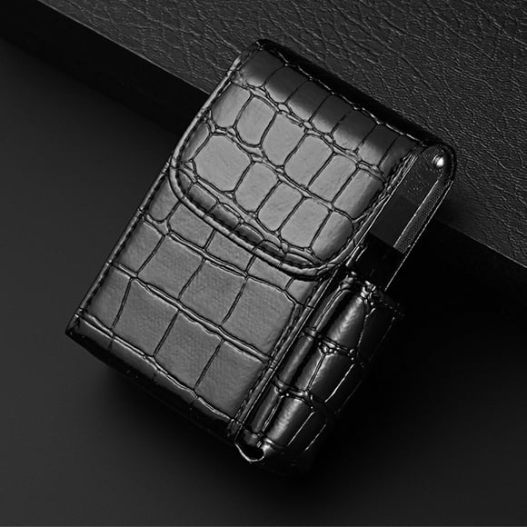 Leather Flip Top Cigarette Case, Portable Scratch Protective Storage Box with Lighter Pocket Holder,Durable Practical Cigarettes Organizer Wallet Design,20pcs Capacity