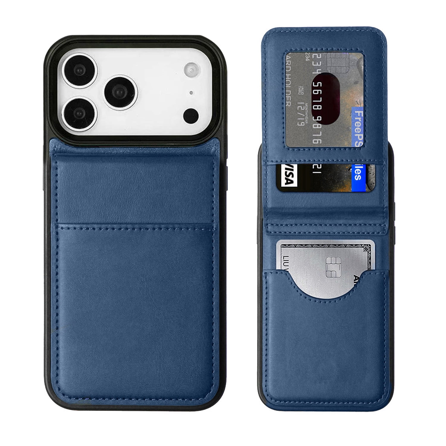 Leather Flip Wallet Cover with Kickstand for iPhone 17 Pro Max - Blue
