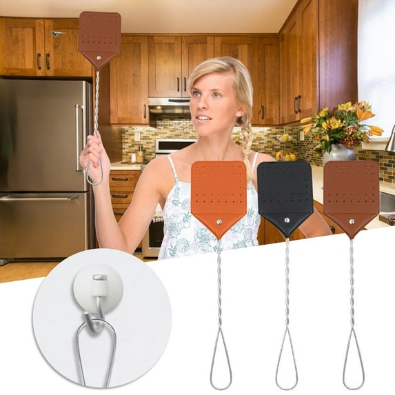 Leather Fly Swatter under $5! CQCYD Heavy Duty Fly Swatter, Stainless Steel Handle with Hanging Hole for Indoor Outdoor Use, Washable Durable Fly Swatter for Home Kitchen
