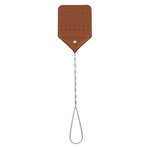 Leather Fly Swatter, Heavy Duty Manual Pest Control, Durable Stainless Steel Handle, 17.5 Inches Length, Crack Proof Design, Washable, Effective For Flies Insects (Brown)