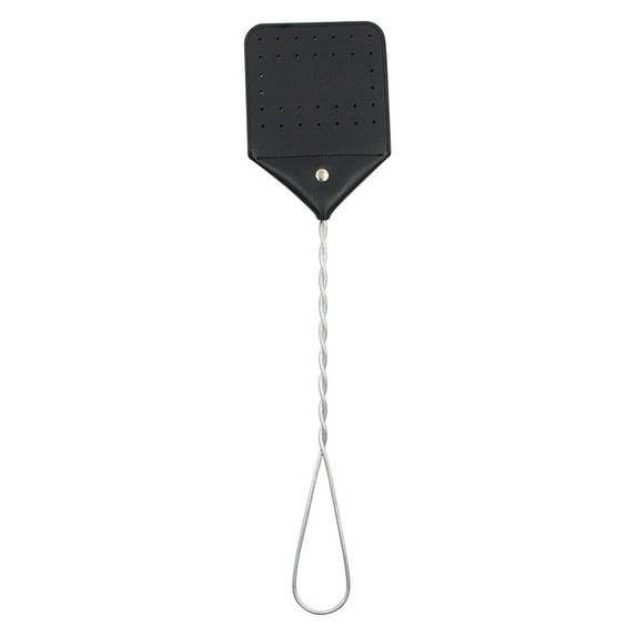 Leather Fly Swatter, Heavy Duty Manual Pest Control, Durable Stainless Steel Handle, 17.5 Inches Length, Crack Proof Design, Washable, Effective For Flies Insects (Black)