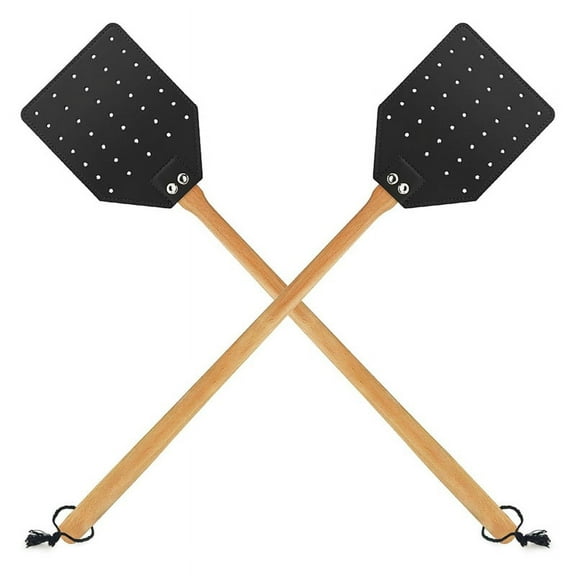 Leather Fly Swatter for Indoors/Outdoors,Duty Flyswatter with Walnut Wood Handle 19.7inch Long Fly Swatted Manual 2 Pack