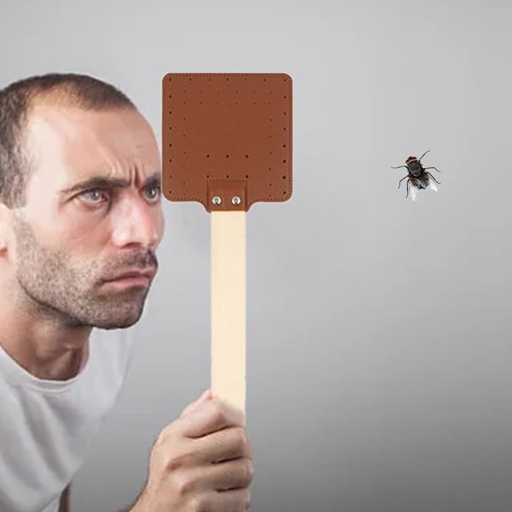 - Leather Fly Swatter with Wooden Handle and Hanging Option for Home Use Durable Fly Swatter with Classic Design 1 PC