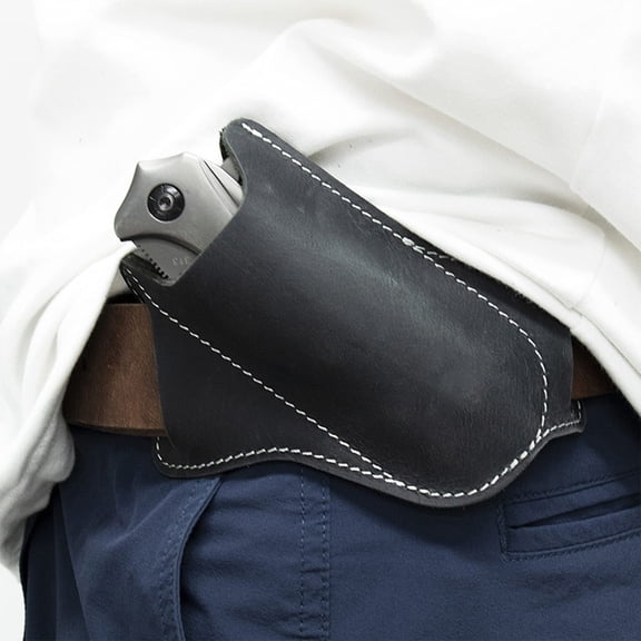 Leather Folding Knife Pouch - Waist Hanging EDC Pocket Storage Bag for Outdoor Tool, Portable Knife Sleeve with Belt Loop, 6.1 x 4.5 Inch, Brown Cowhide