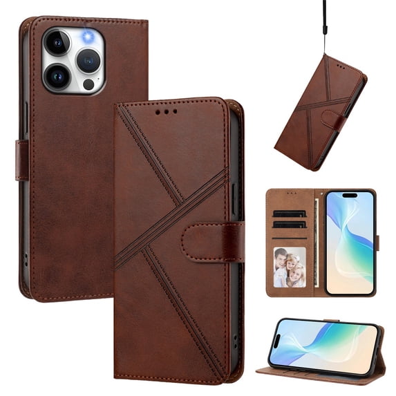 Leather For Apple iPhone 14 Pro, Flip Wallet Leather Case With Card Holder Magnetic Closure Protective Phone Cases Cover,Brown,For iPhone 14 Pro