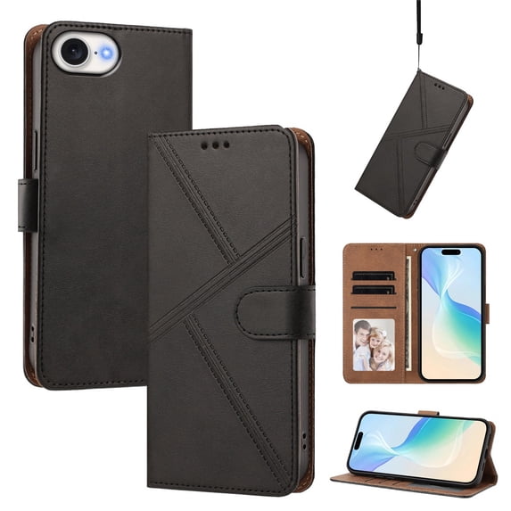 Leather For Apple iPhone 17e, Flip Wallet Leather Case With Card Holder Magnetic Closure Protective Phone Cases Cover,Black,For iPhone 17e
