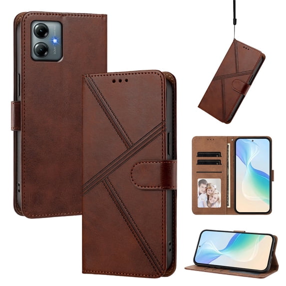 Leather For Motorola Moto G Power 2025 / 2026, Flip Wallet Leather Case With Card Holder Magnetic Closure Protective Phone Cases Cover,Brown