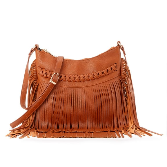 Leather Fringe Purse for Women Trendy Western Tassel Crossbody Bag Vintage Hobo Black Shoulder Messenger Bag