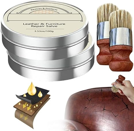 Leather & Furniture Repair Salve, 2025 New Leather Furniture Salve & Brush Set, Furniture Salve for Leather Wood (2 PCS)