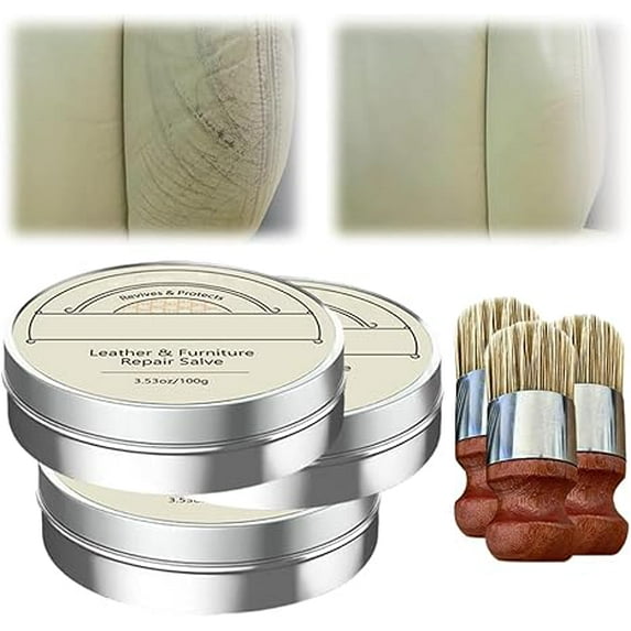 Leather & Furniture Repair Salve, 2025 New Leather Furniture Salve & Brush Set, Furniture Salve for Leather Wood (3 PCS)