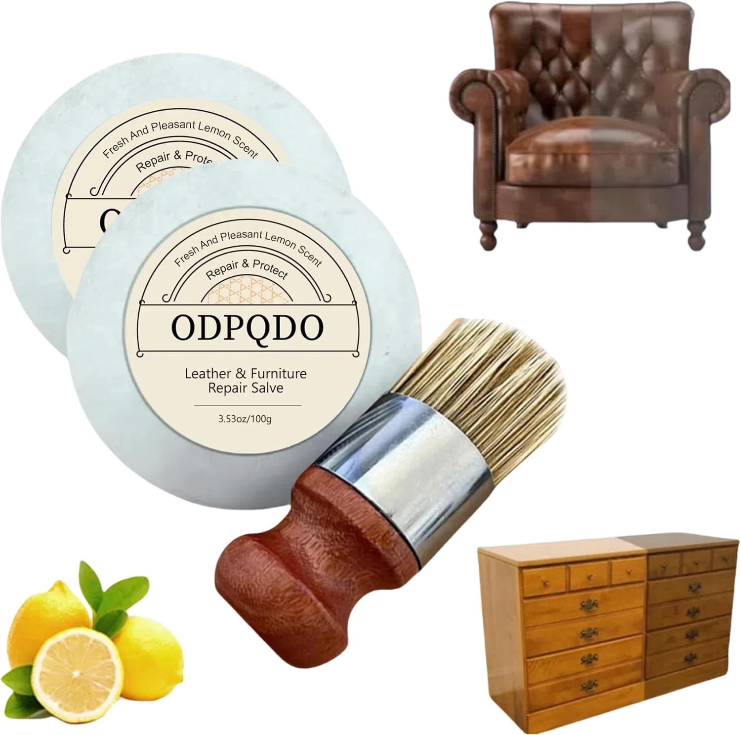 Leather Furniture Salve and Brush for Wood,Leather Repair Cream for Sofa,Car Seats,Wood Polish Wax for Home (2, Yellow)