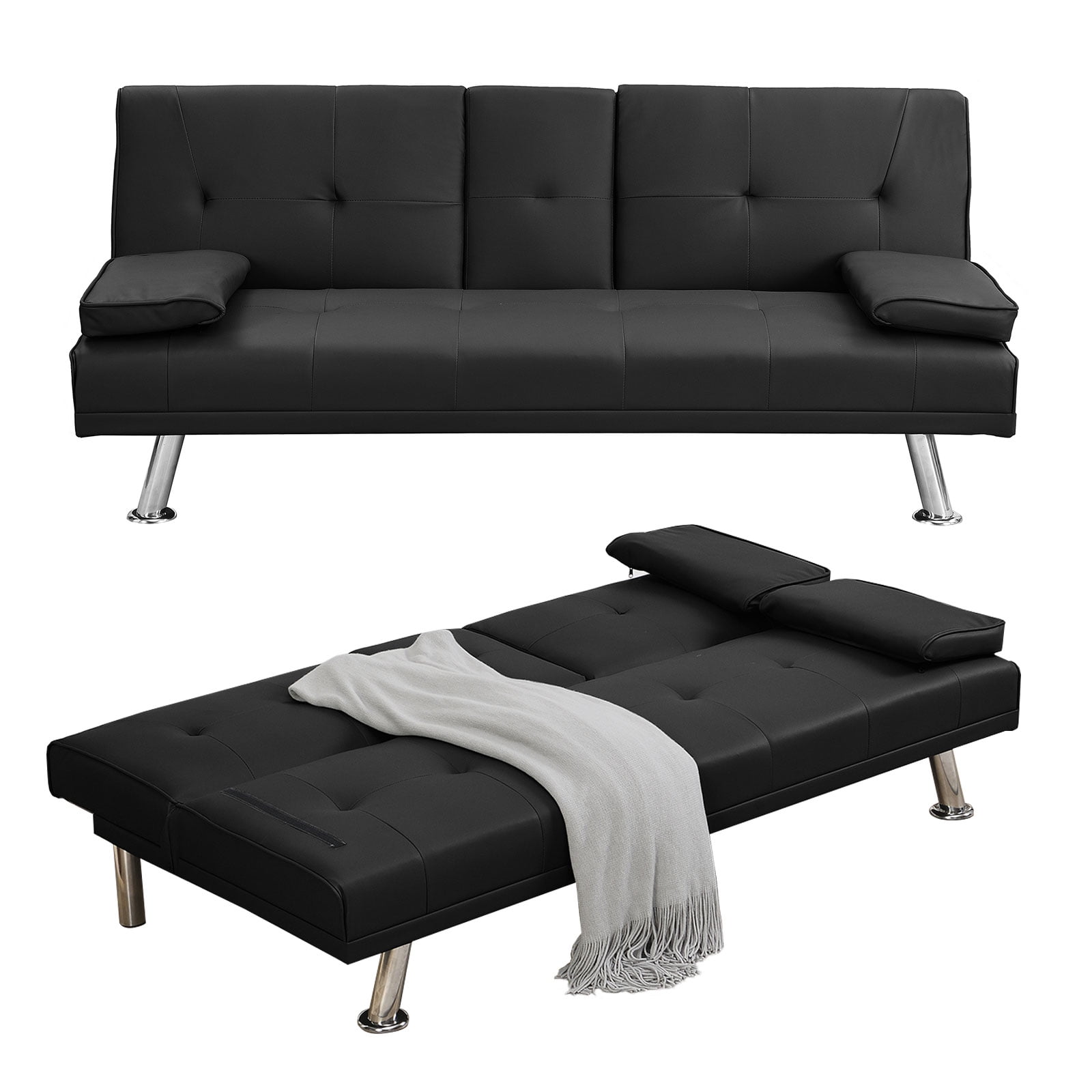Leather Futon Sofa Bed - Modern Convertible Couch - Walmart.com