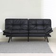 thumbnail image 1 of Leather Futon Sofa Bed, Sofa Loveseat Memory Foam Small Sofa Foldable Loveseat with Armrests for Compact Living Spaces Apartment Dorm Studio Guest Room Home Office, Black, 1 of 7