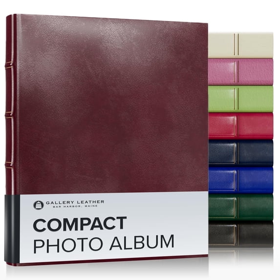 Gallery Leather Photo Album 4x6 - 3 Ring Binder Photo Album, 60 Pages for 120 Photos, Fillable, Can Fit 8x10 and 5x7 Photos, Handcrafted - Acadia Burgundy - 11.75 x 10.5 ", Gallery