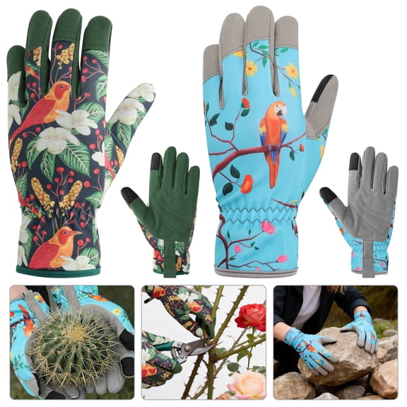 Leather Gardening Gloves for Women and Men, TSV Garden Gloves with Touch Screen, Thorn Proof Puncture Resistant Working Gloves for Weeding, Digging, Planting, Raking and Pruning