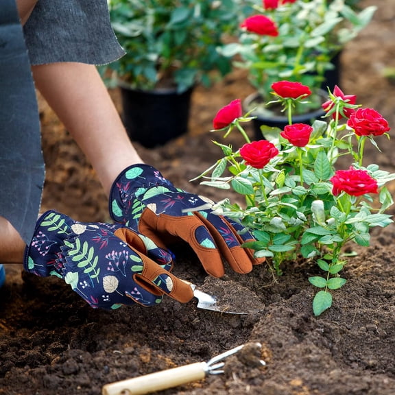 Leather Gardening Gloves for Women - Working Gloves for Weeding, Digging, Planting, Raking and Pruning