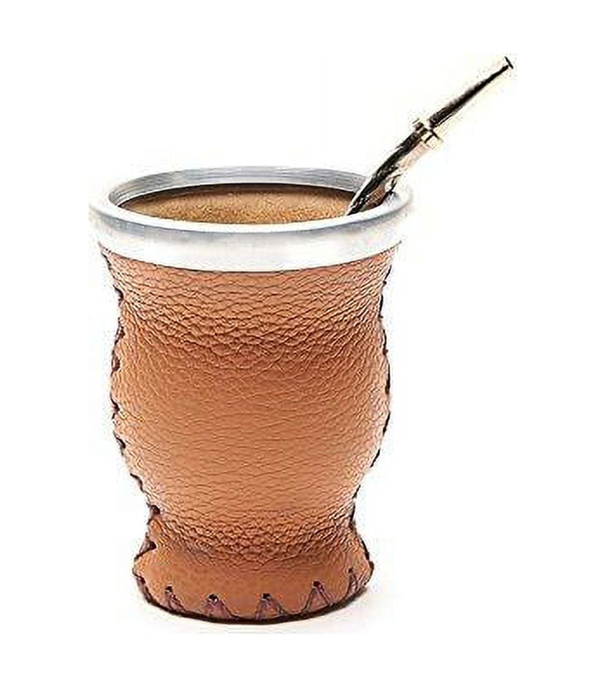 Leather & Glass Yerba Mate Gourd Set (Mate Cup) with Yerba Mate