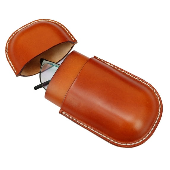 Leather Glasses Case Cowhide Vintage Men And Women Nearsighted Glasses Sunglasses Travel Anti-Crush Storage Box (Brown)