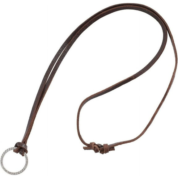 Leather Glasses Necklace Brown Cowhide Retro Cord Adjustable Hanging Loop Silver Round Ring Sunglasses Eyeglasses String Holders Strap Chain for Glasses Holder Accessories Men Women