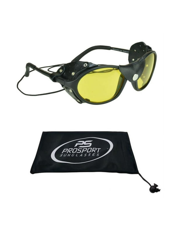 Leather Glasses Yellow Lens Glacier with Side Shield and String, Night Vision Driving Riding Indoor